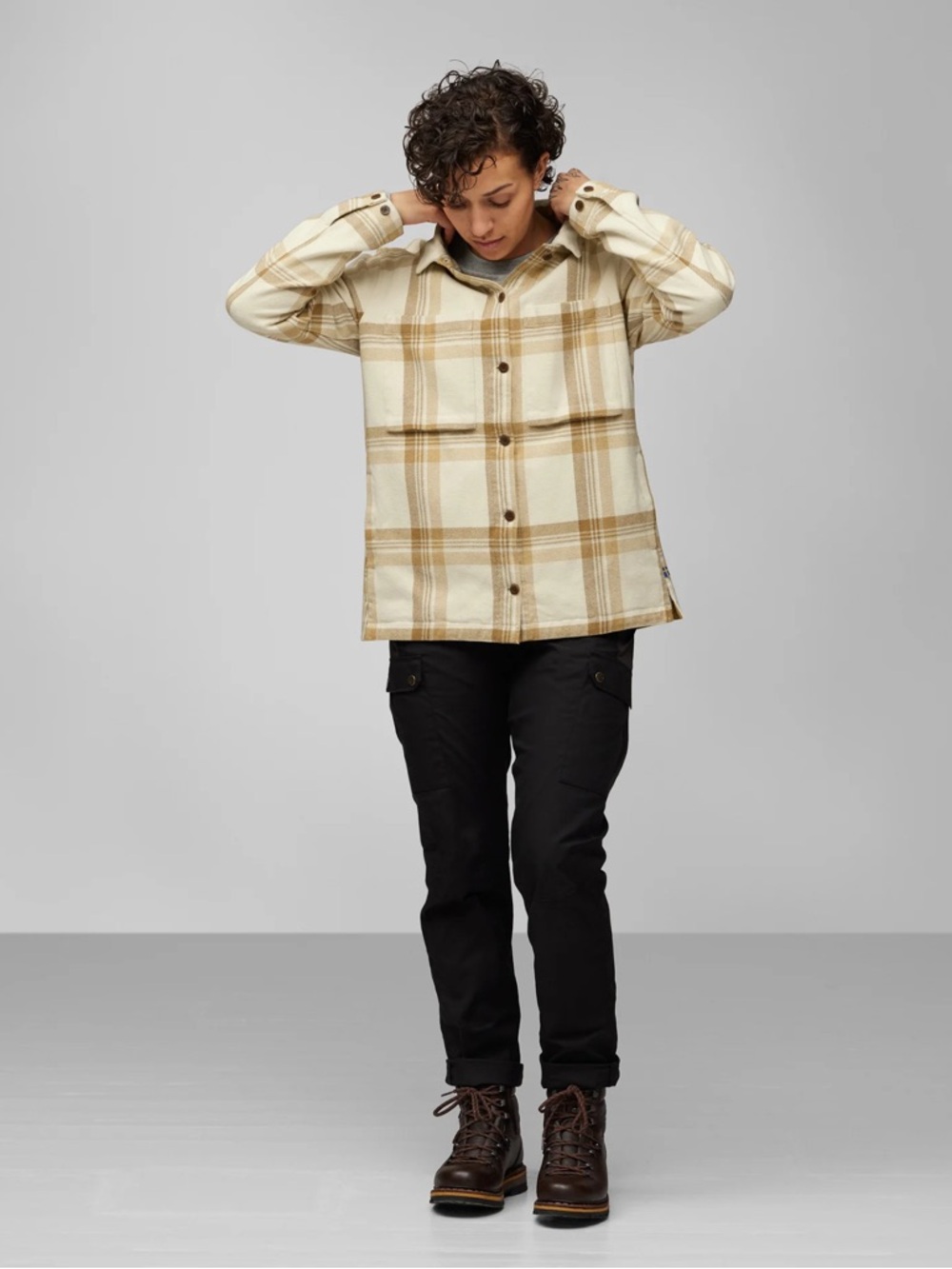 FJALLRAVEN Singi Flannel Overshirt in Chalk White-Dune Beige